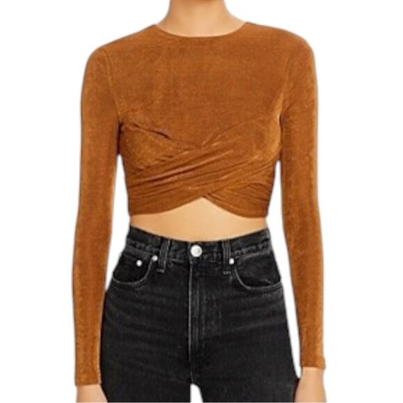 Significant Other Women’s Size 4 Shimmery Gold Crossover Waist Texas Cropped Top - Picture 4 of 10